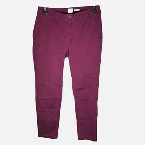 Berry Pink Burgundy Wine Chinos Tapered Leg Casual Office Pants Size‎ 2 Pockets